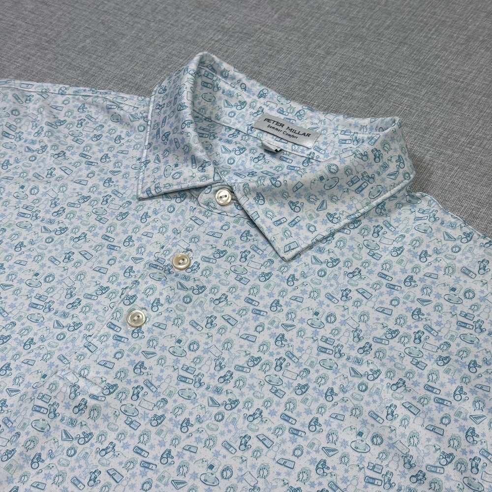 Peter Millar Deja Vu Performance Jersey Polo Golf Mens Large Blue Summer Comfort